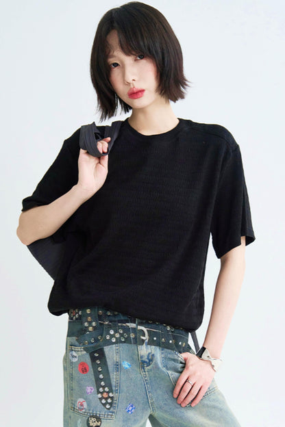 テクスチャードソリッドカラーティーシャツ