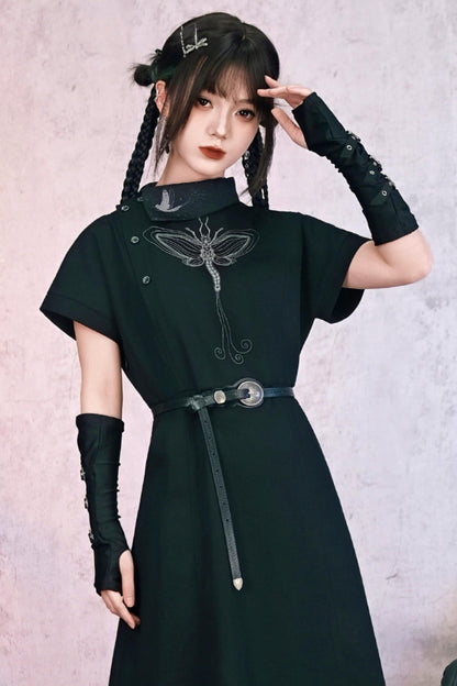 Black Dark Fantasy Metal Buckle Arm Covers (Fingerless Gloves)