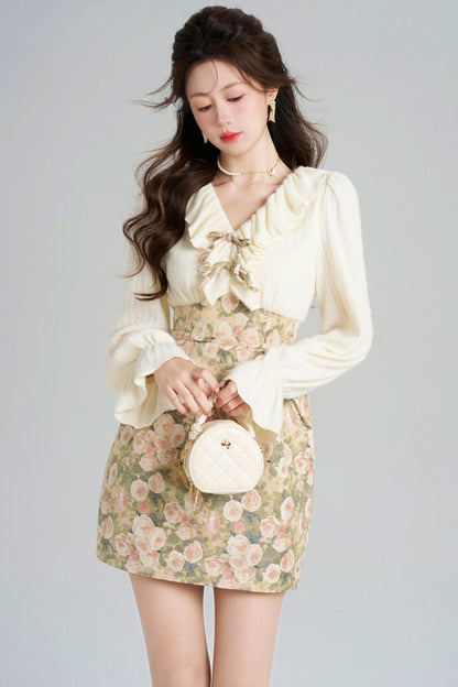 Ruffled Jacquard Floral Dress