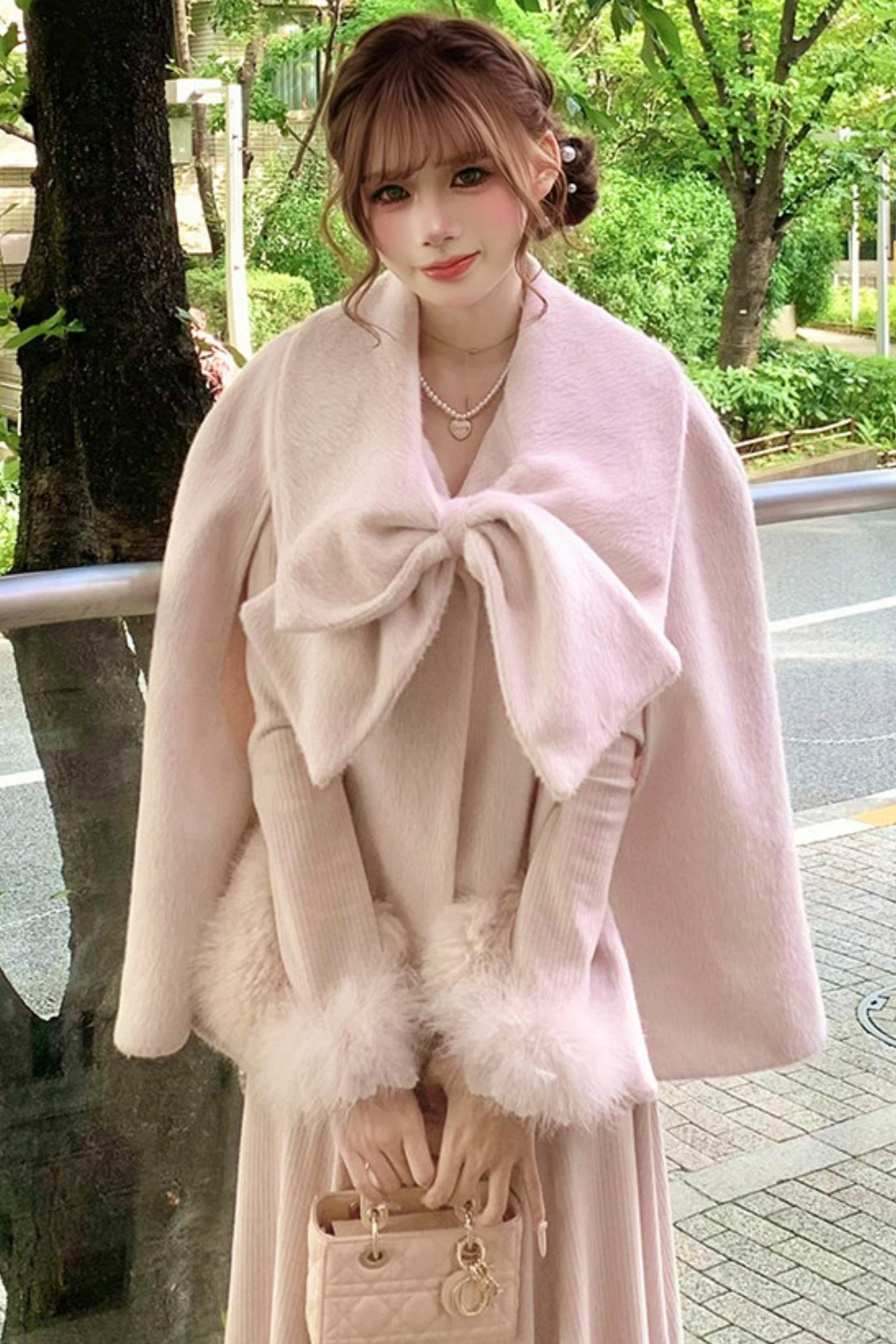 Ribbon Fur Coat + Fur Collar