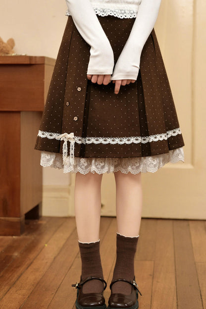 ブラウンポルカドットレーススカート