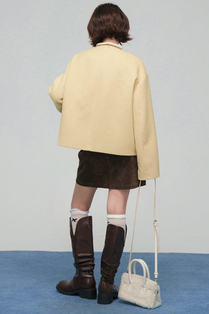 アシンメトリカルレースウールコート