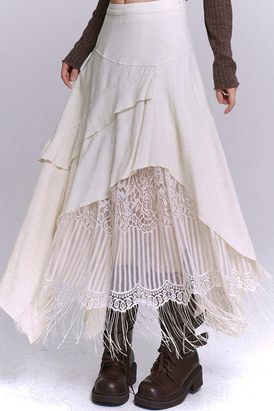 살구색 불규칙 태슬 스커트