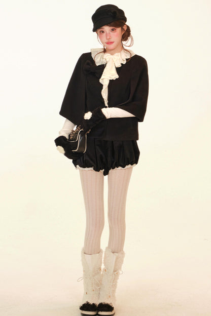 Winter Lace Ruffle Coat + Top + Pants