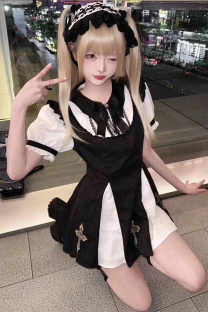 Dark Kawaii Cross Lace Dress + Shorts