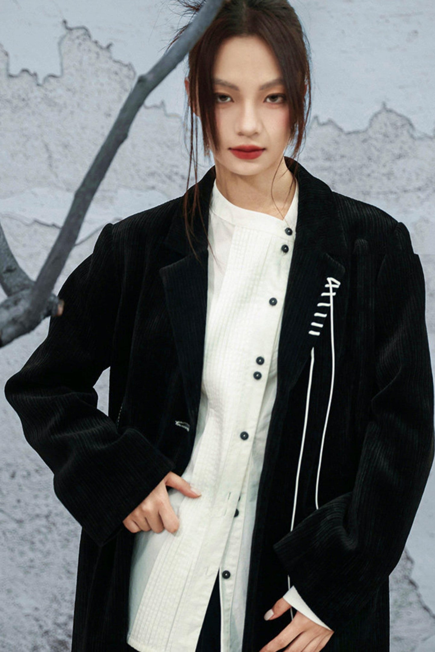 Chenille color block long coat