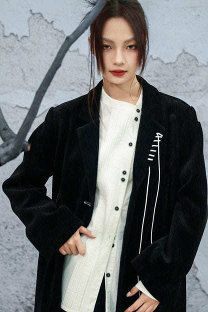 Chenille color block long coat