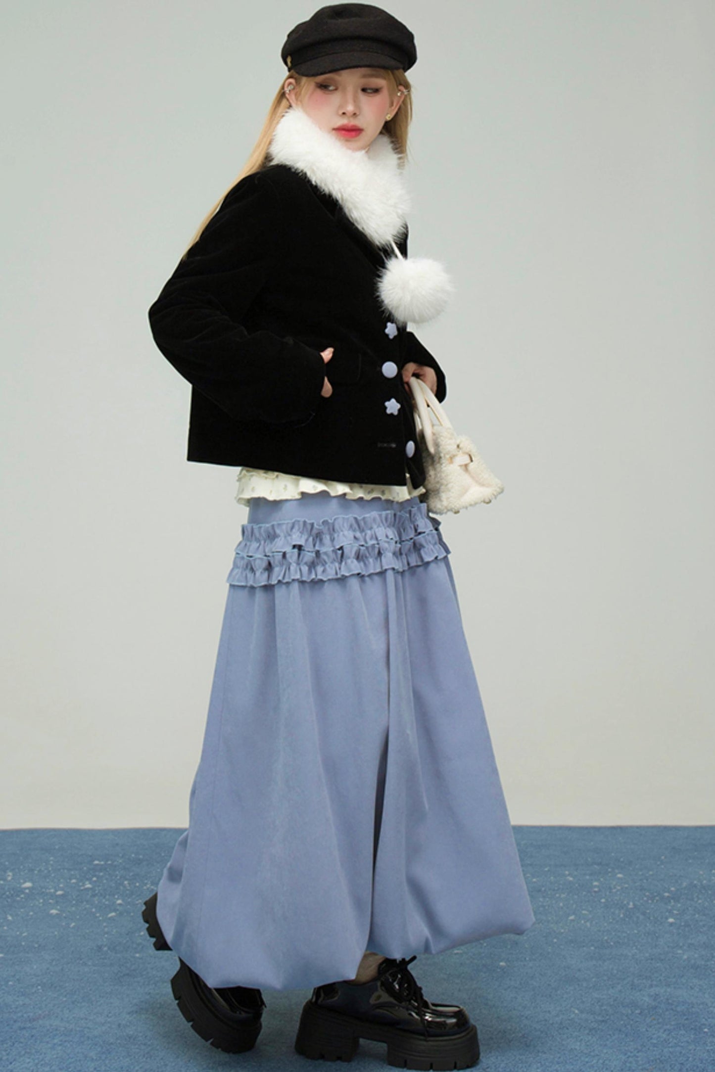 ベルベットカラーブロックドファーコラージャケット