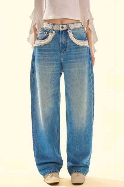 Spitzen-Vintage-Jeansstoff
