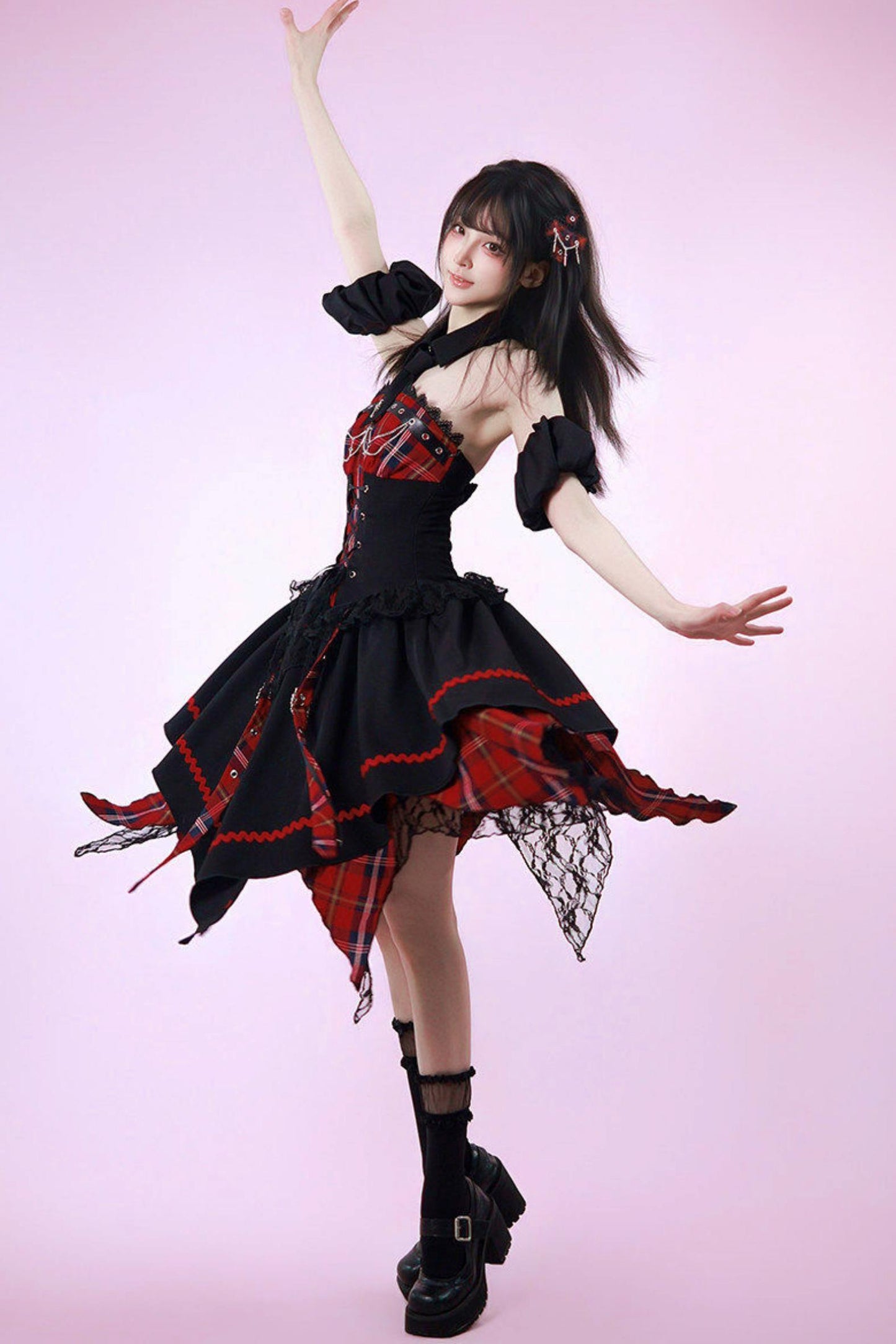 Robe punk gothique subculturelle à carreaux