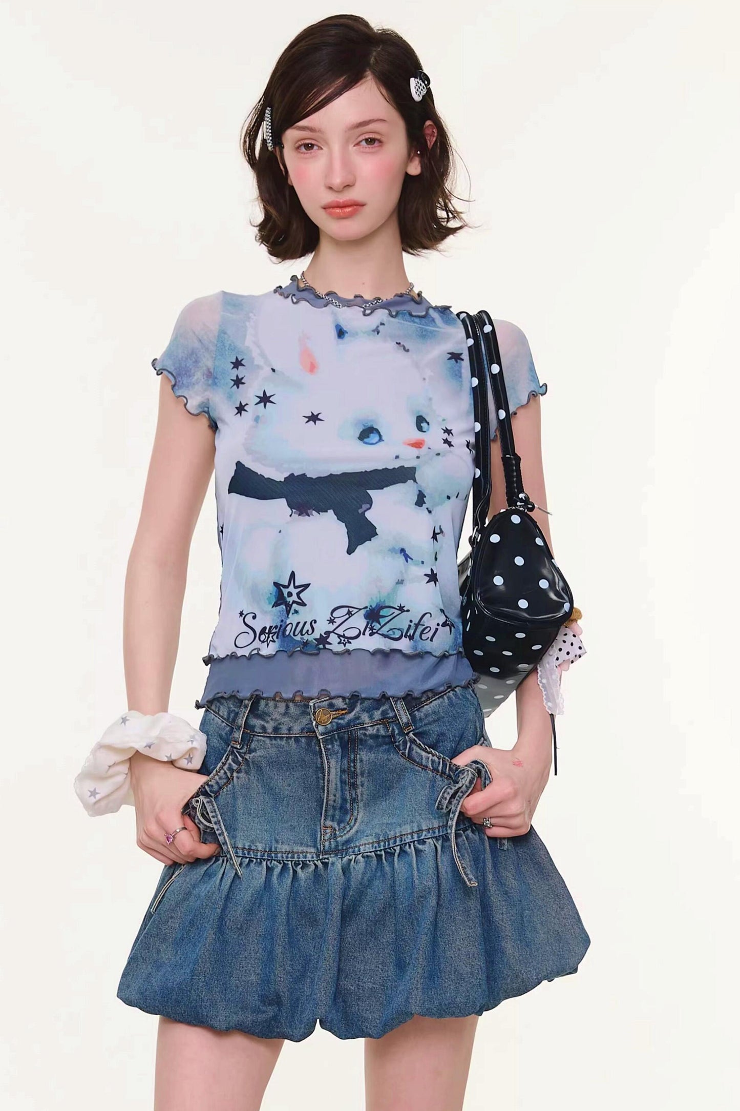 Rabbit Dream Cat Print Top