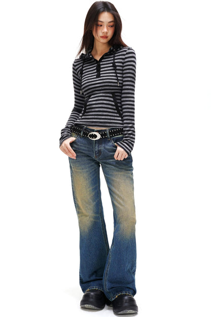 ボーダーフードスリムトップス