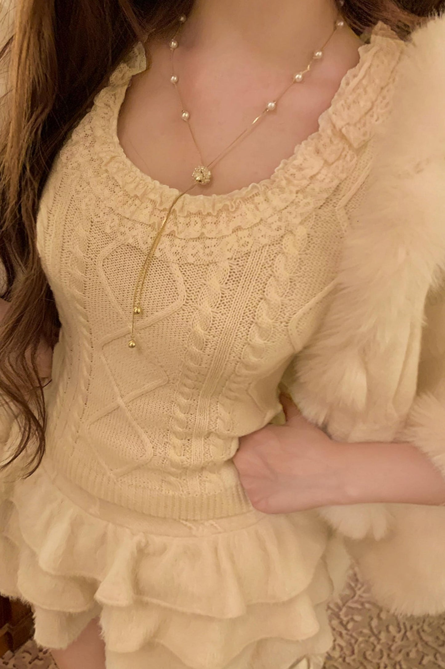 Snowball Cable Knit Cape