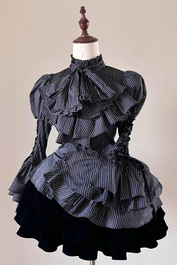 Blusa Lolita Gótica de Rayas con Mangas de Princesa