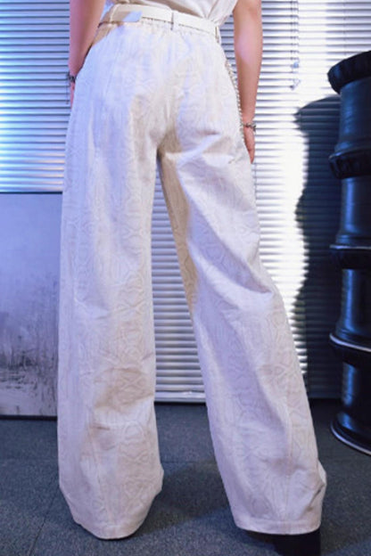 Snake Pattern Vintage Wide-Leg Pants (with Chain)