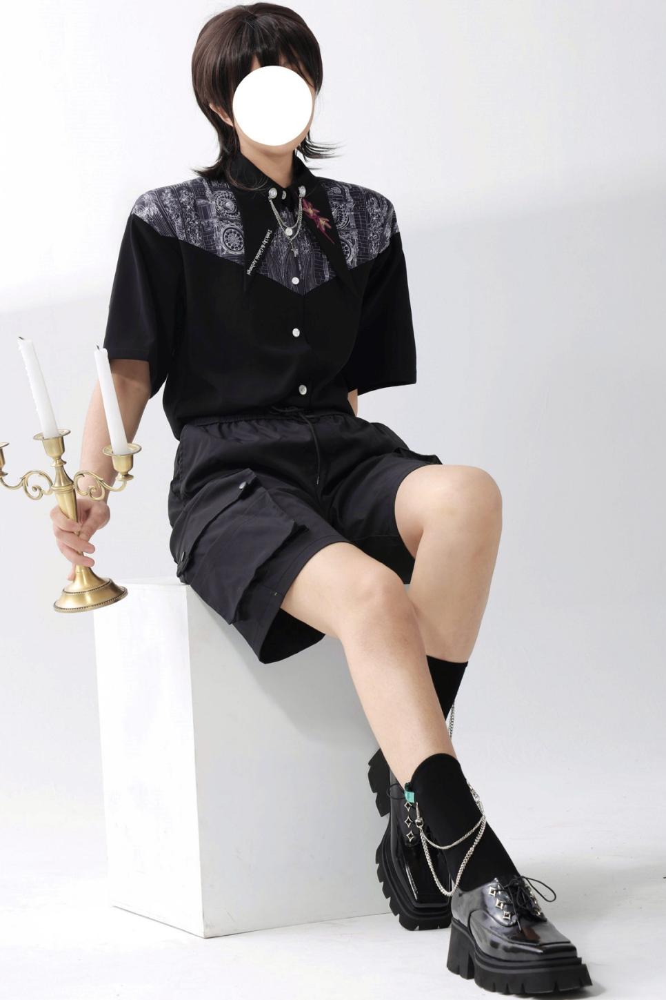 Gothic Arch Print Big Collar Design Shirt