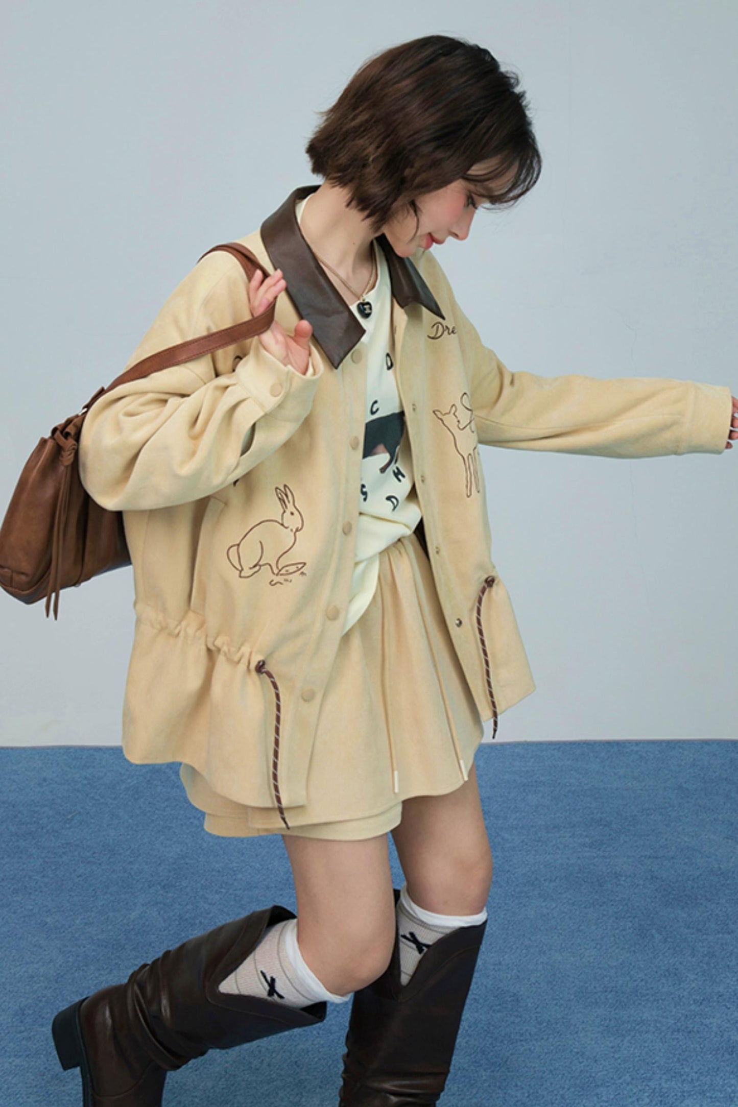 ウィートベージュエンブロイダージャケットセットアップ