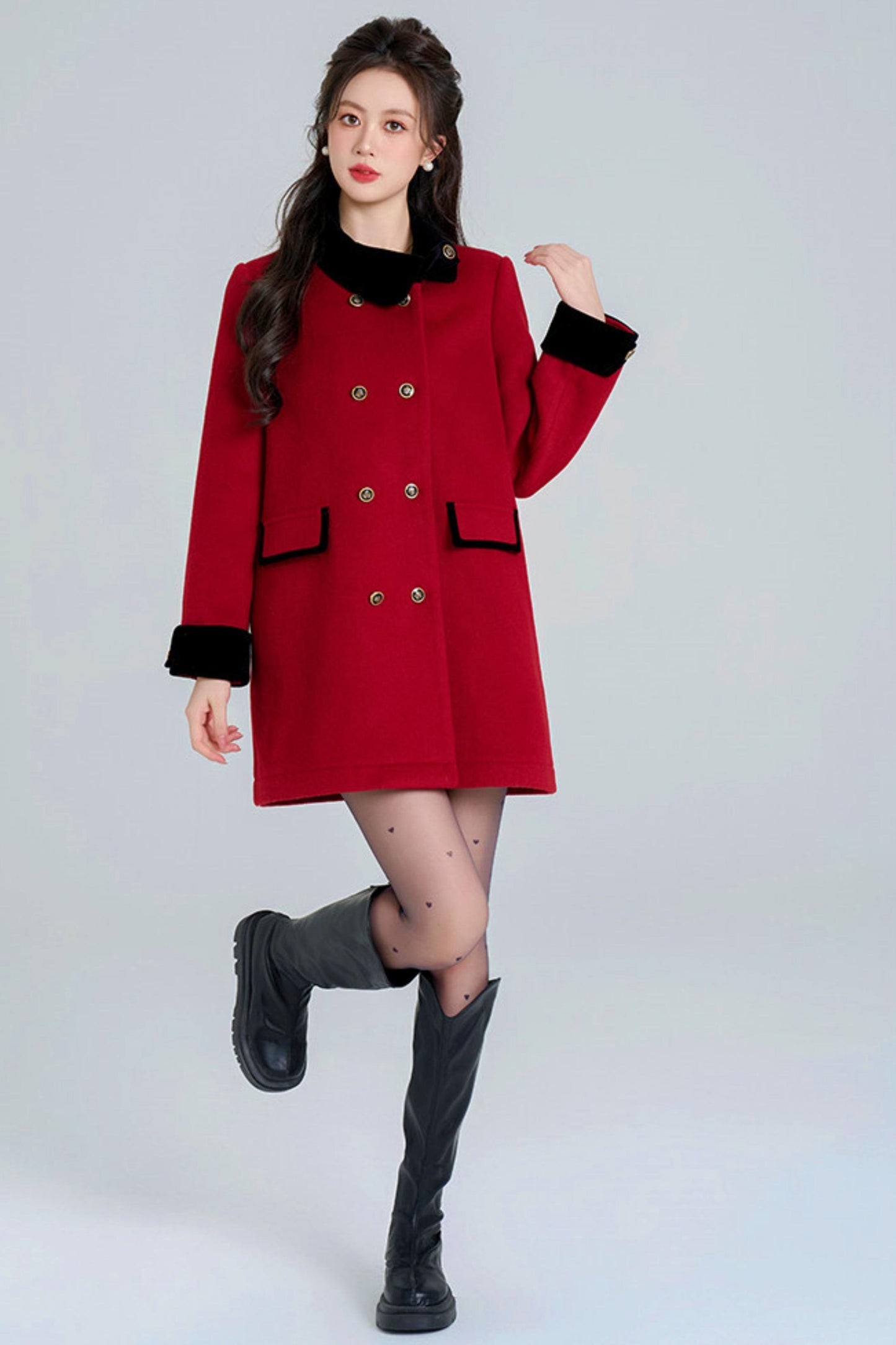 Red Retro Double-Breasted Coat