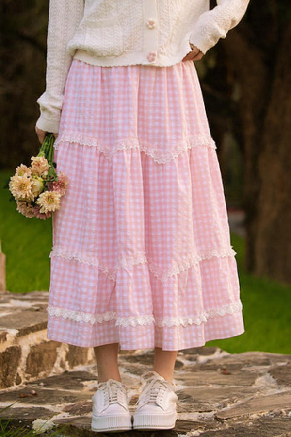 Lace Plaid Long Skirt