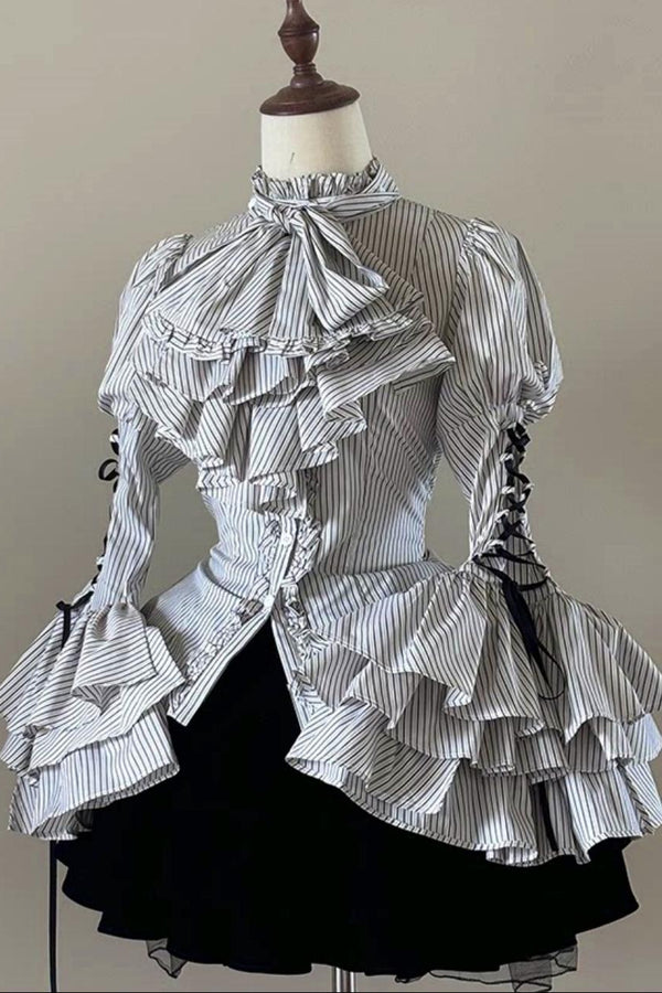 Blusa Lolita Gótica de Rayas con Mangas de Princesa