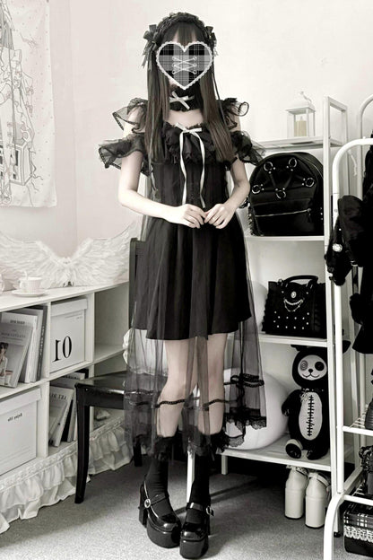 [Vorbestellartikel] Transparentes Trägertop + Schleier im Gothic-Doll-Stil