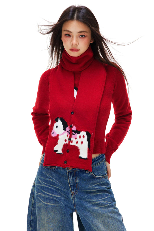 Little Horse Jacquard Sweater + Scarf
