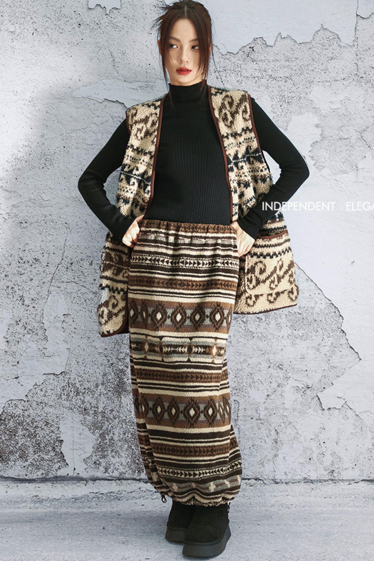 レトロドローストリングファースカート