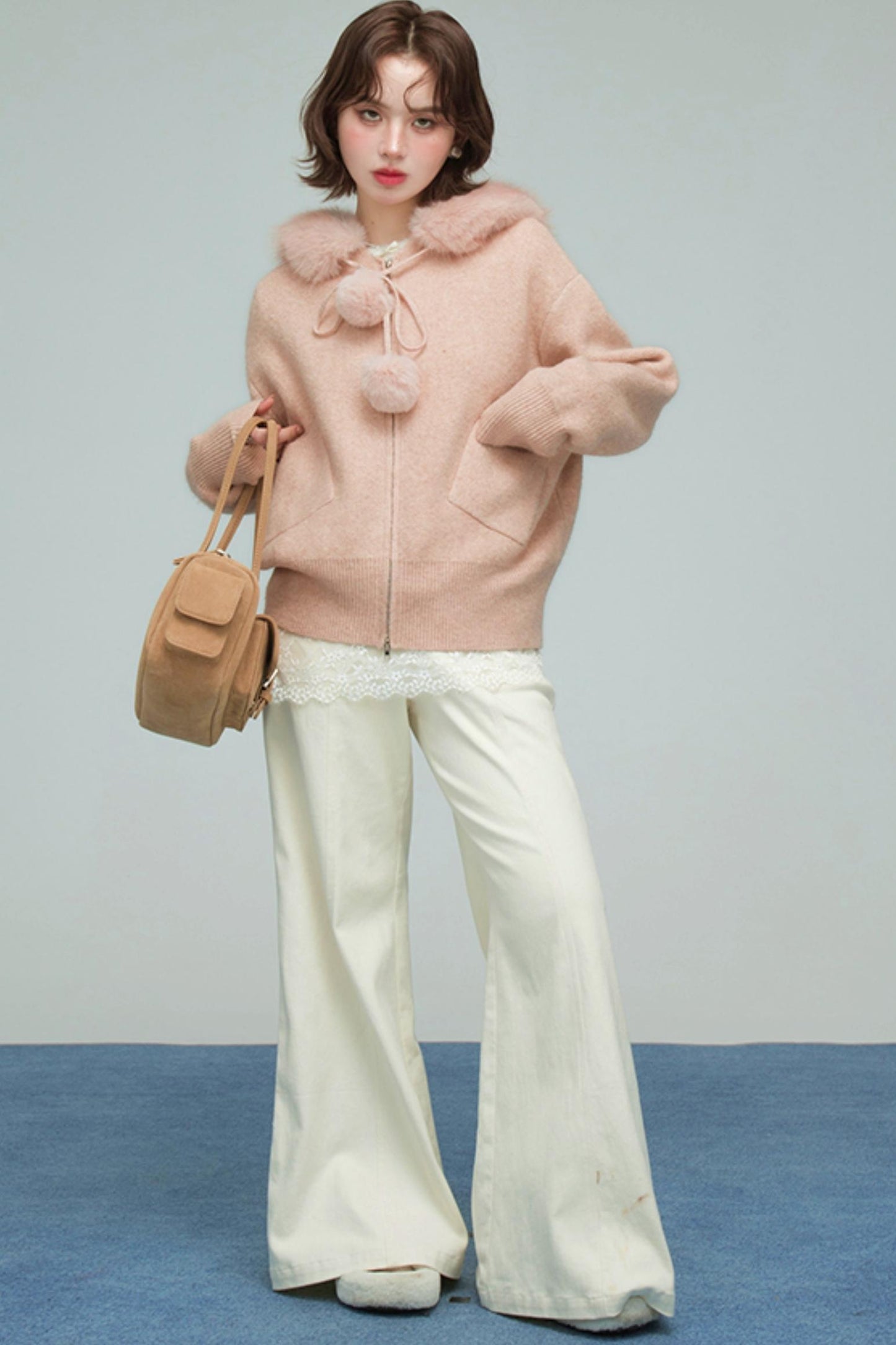 キャラメルファーカラーカーディガン