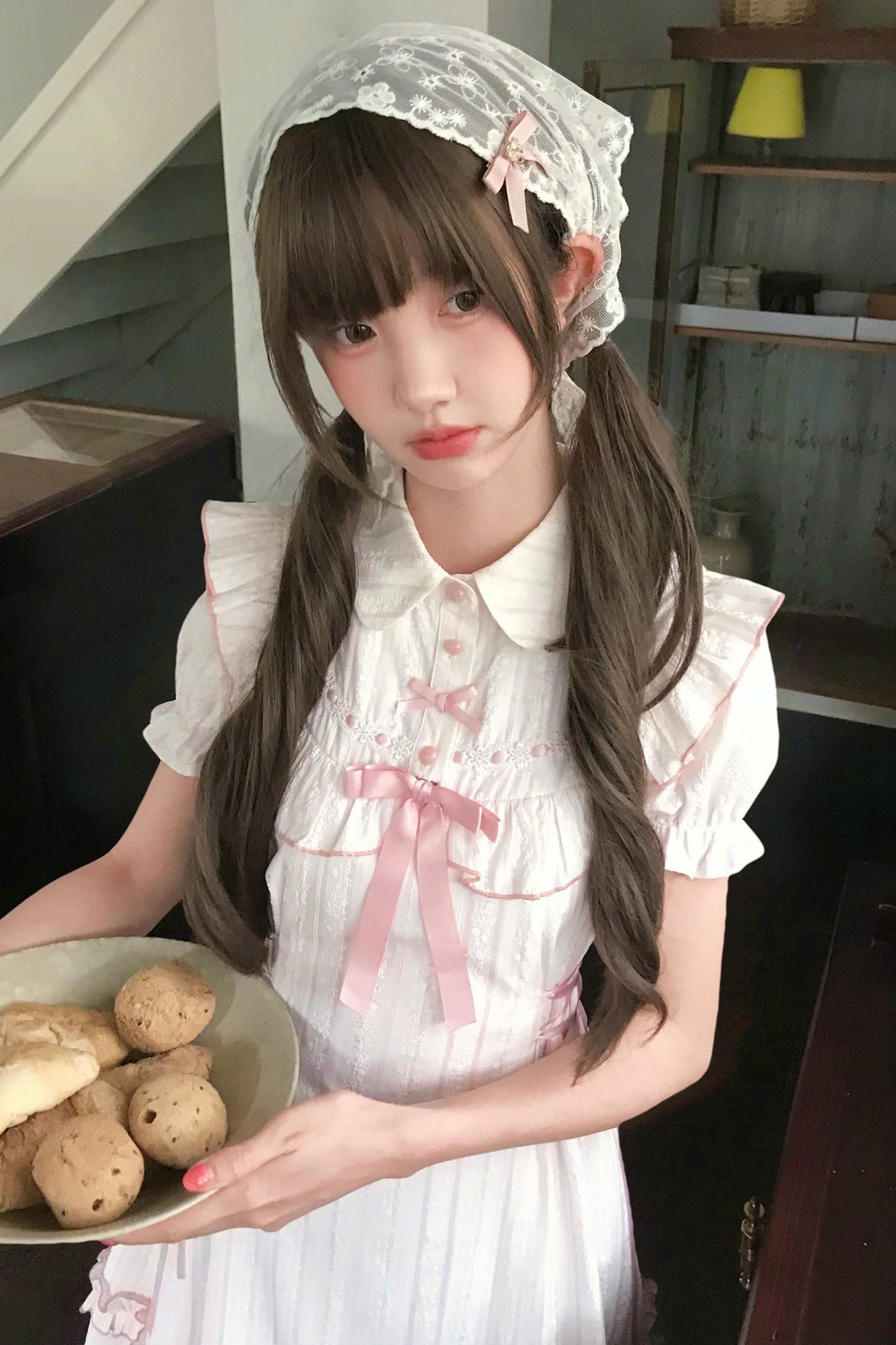 Sweet Pink Jacquard Dress + Apron Skirt