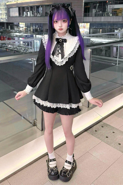 ゴシック地雷レースドレス+アクセサリー(ショートパンツ付き)