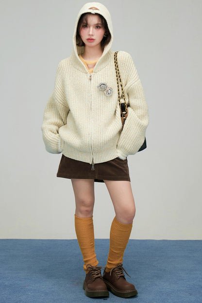 アプリコットニットジッパーカーディガン