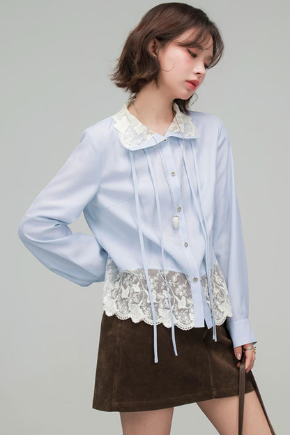 レースリボンラッフルドブラウス