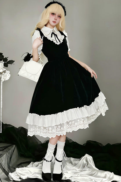 Monochromer Doll-Lolita-Jumperrock + Hemd mit Fliege
