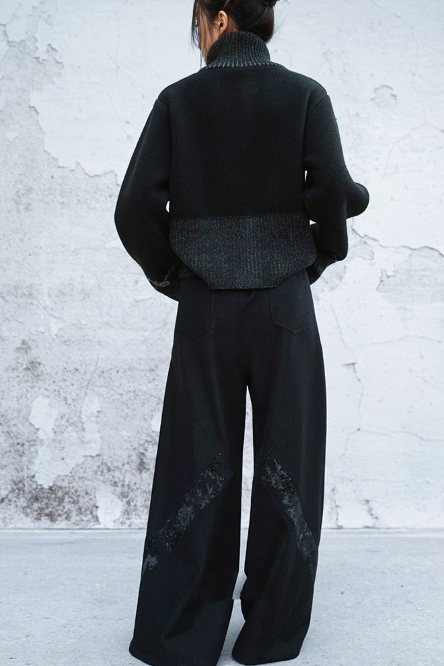 chenille denim patchwork pants