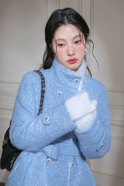 Snowy Blue Wool Coat