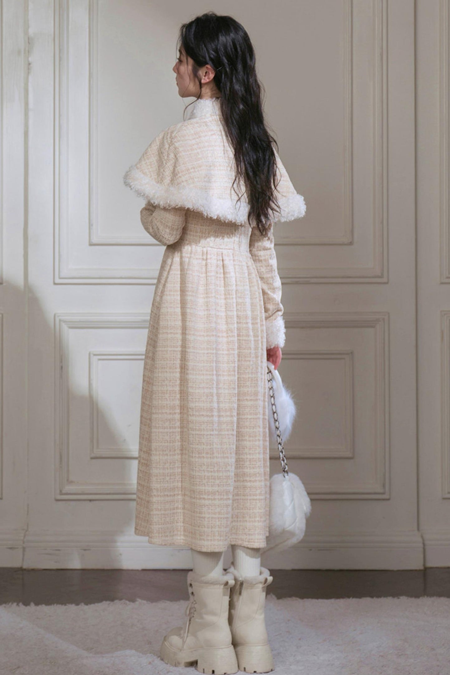 Vanilla Velvet Cape Dress