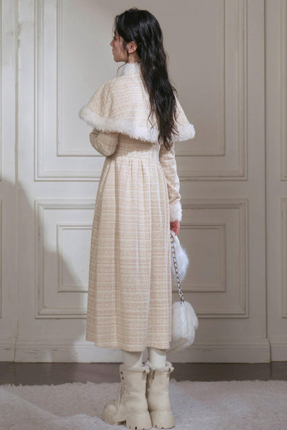 Vanilla Velvet Cape Dress