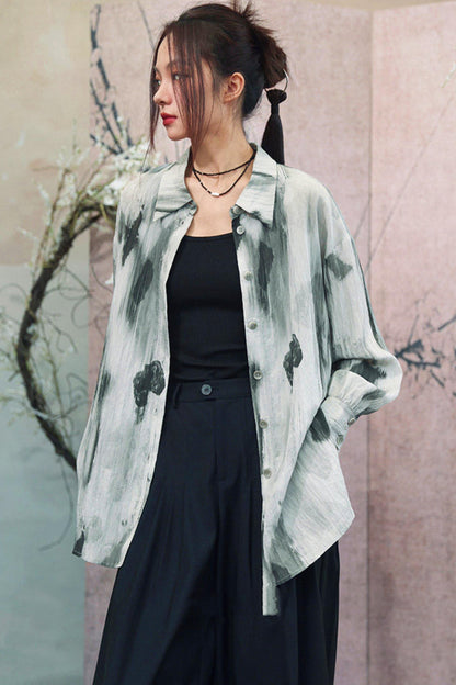Gray Gradient Print Blouse + Easy Pants
