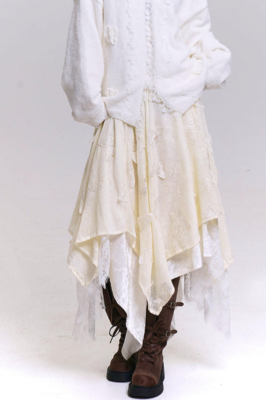 オフホワイトバタフライモチーフスカート