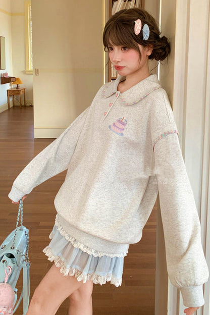 Mori Embroidery Doll Collar Sweatshirt