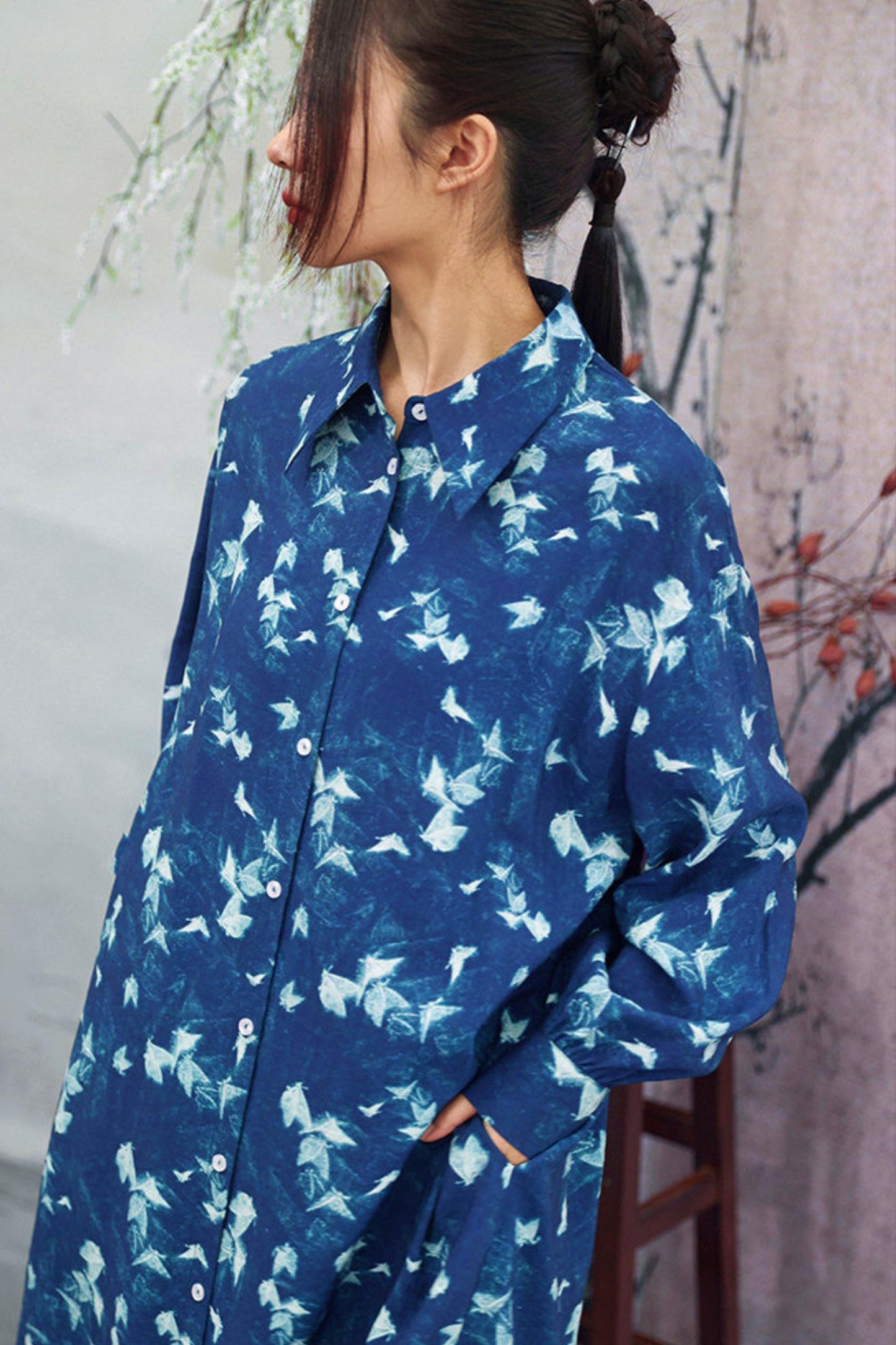Vintage Blue Trench Shirt Dress