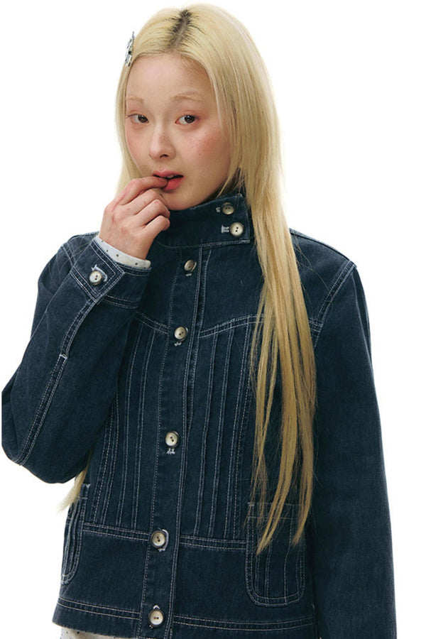 Pleated Denim Jacket + Skirt