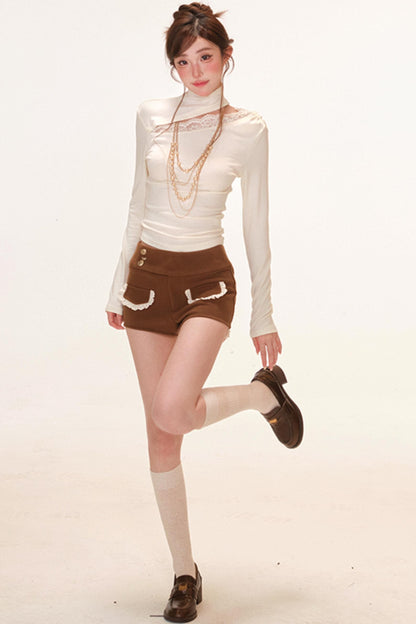 カットデザインワンショルダースリムトップス