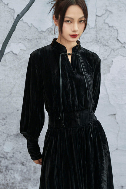 スタンドカラーべルベットドレス