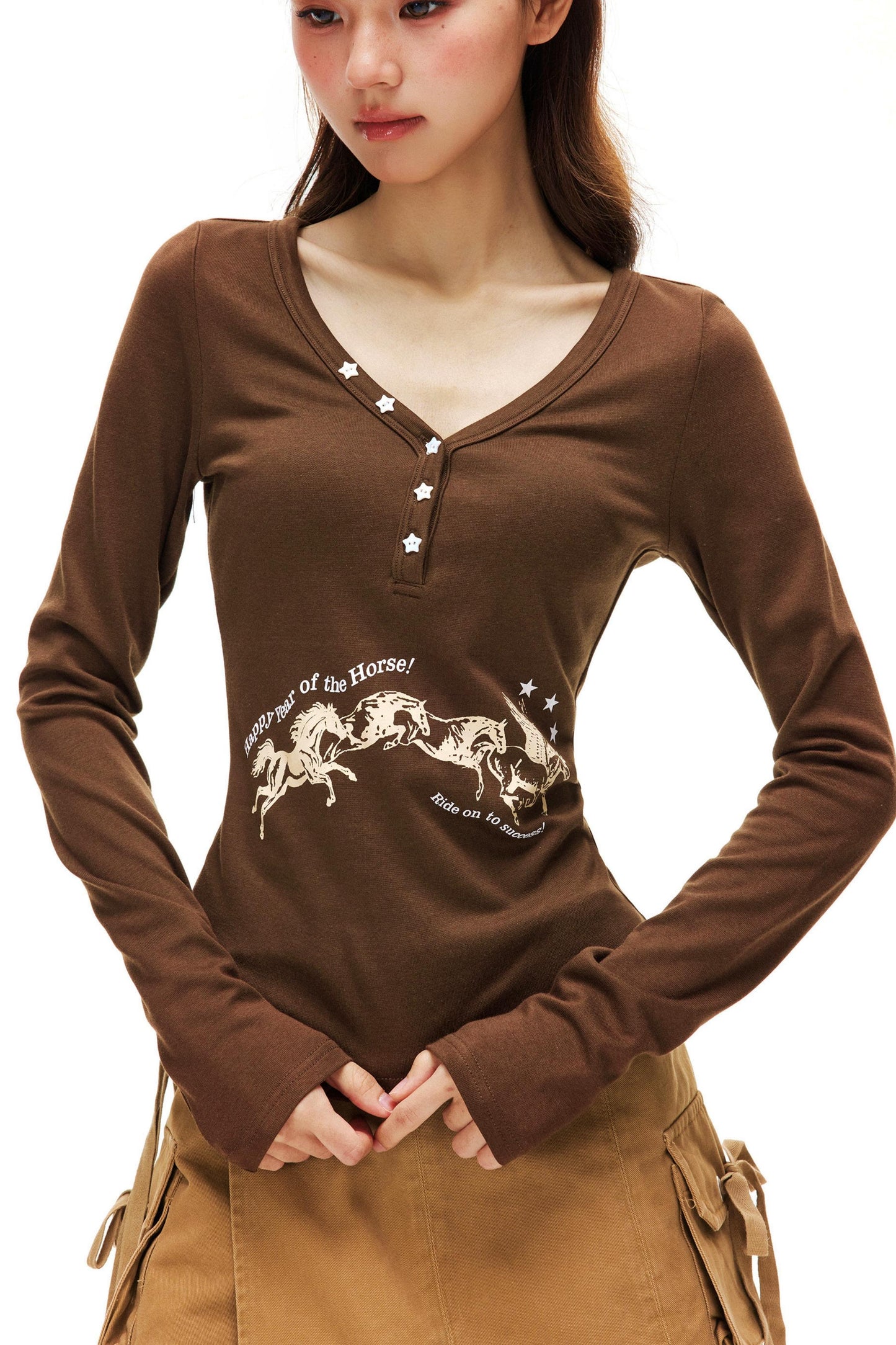 Happy Horse Design Star V-neck Top