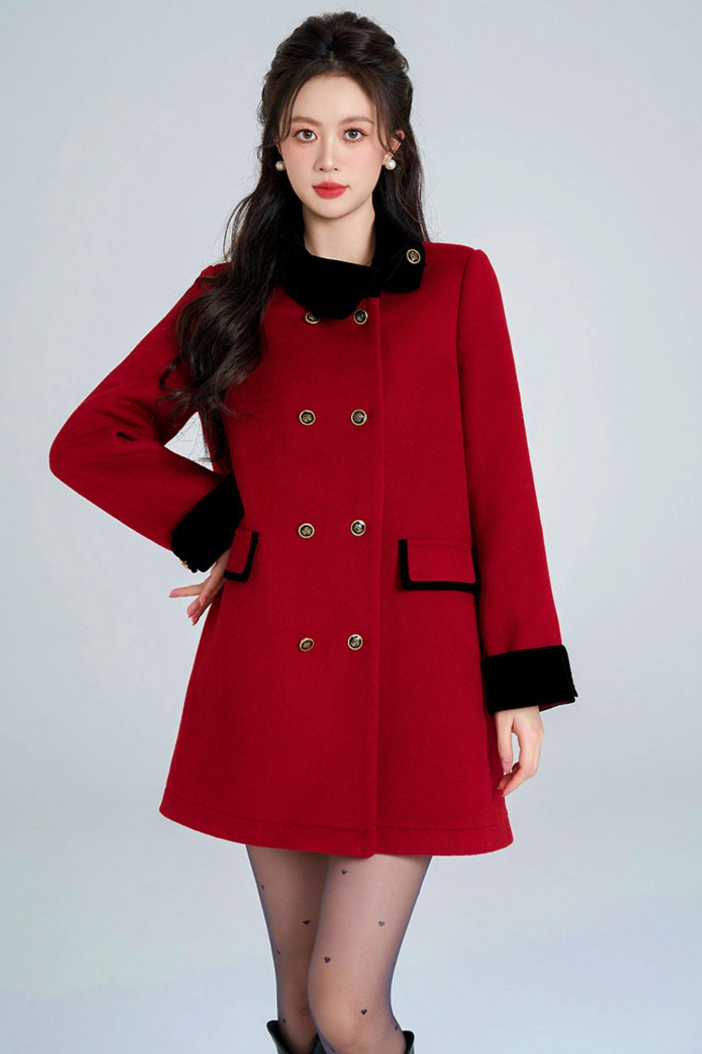 Red Retro Double-Breasted Coat