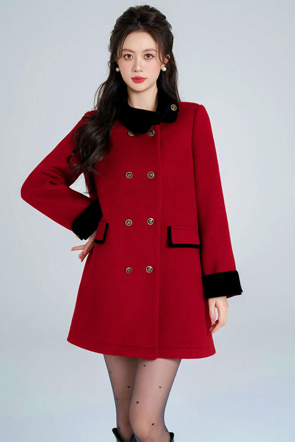 Red Retro Double-Breasted Coat