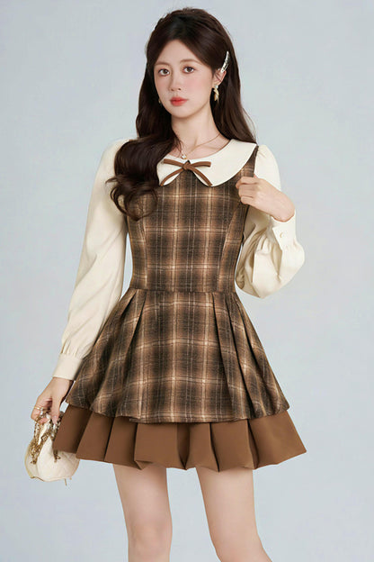 Khaki Plaid Bubble Dress