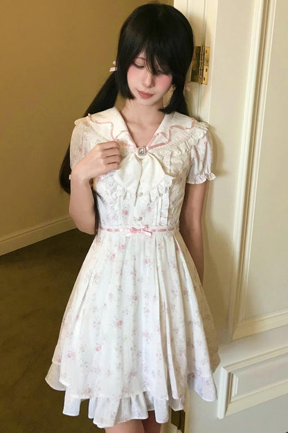 儚げ花柄セーラードールワンピース