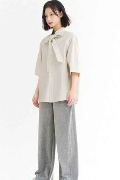 カジュアルストライプレースアップシャツ